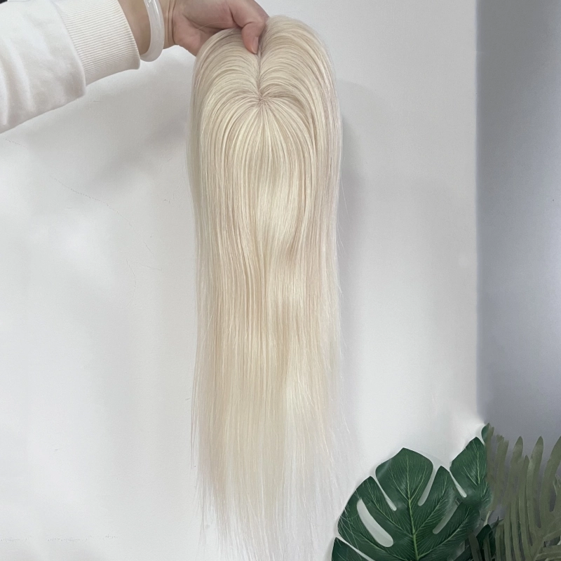 3*5 Inch Mono Base Human Hair Topper in Platinum #60 Blonde color YR0054